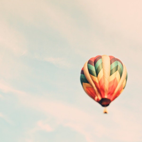 A lonely colorful hot air balloon - 8x8 or 8x10 or 8x12 - Summer time fine art photograph print