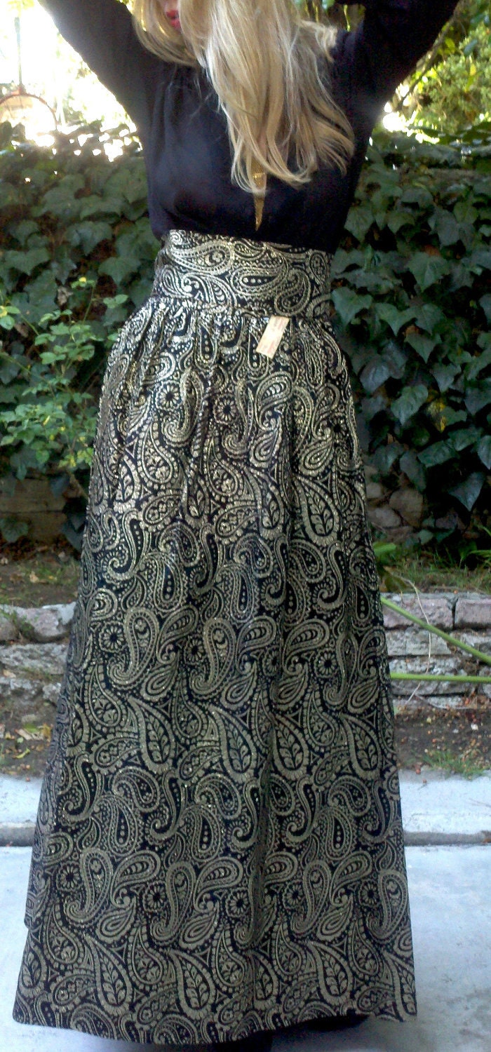 Solid Gold Vintage Paisley Brocade Maxi Skirt NWT