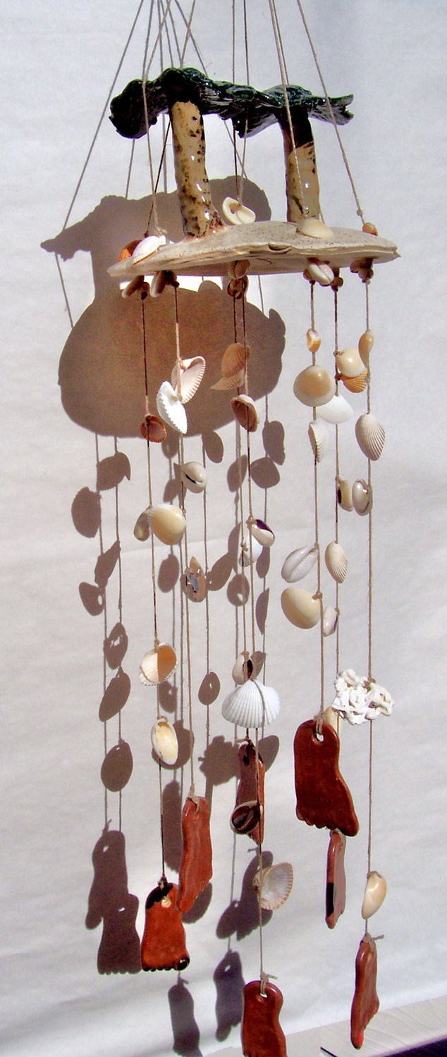 Ceramic Wind Chime Hand Sculpted Art Stoneware by Linda Sapp Long "Barefoot Island" Enjoy the Sounds of the Island