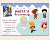 Personalized Ice Skating Girl Boy Birthday Party Photo Invitations Printable or Printed Iceskating - Matching items available Kids Snow