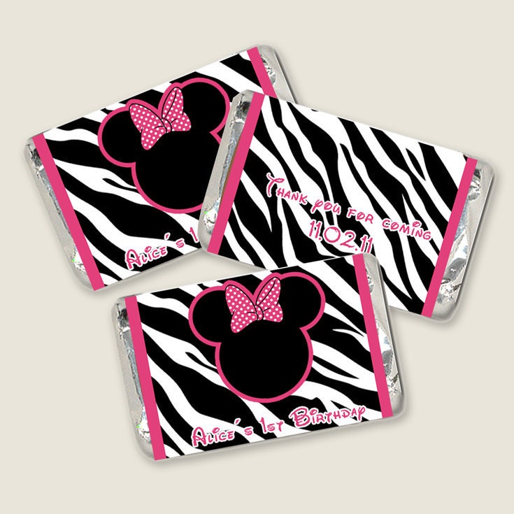 Printable Personalized Zebra Minnie Mouse Mini Candy Wrapper - Birthday Party Baby Shower Hot Pink Girls Custom Wraps