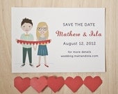 Save the Date - Custom illustrated couple - Happy Hearts