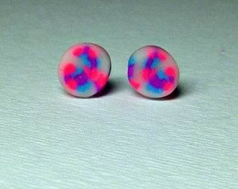 Neon Pink Studs. Titanium Post Earrings, Hot Pink Turquoise Blue Purple Polymer Clay. Cool Stud Earrings