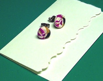 Titanium stud earrings. yellow and purple polymer clay earrings