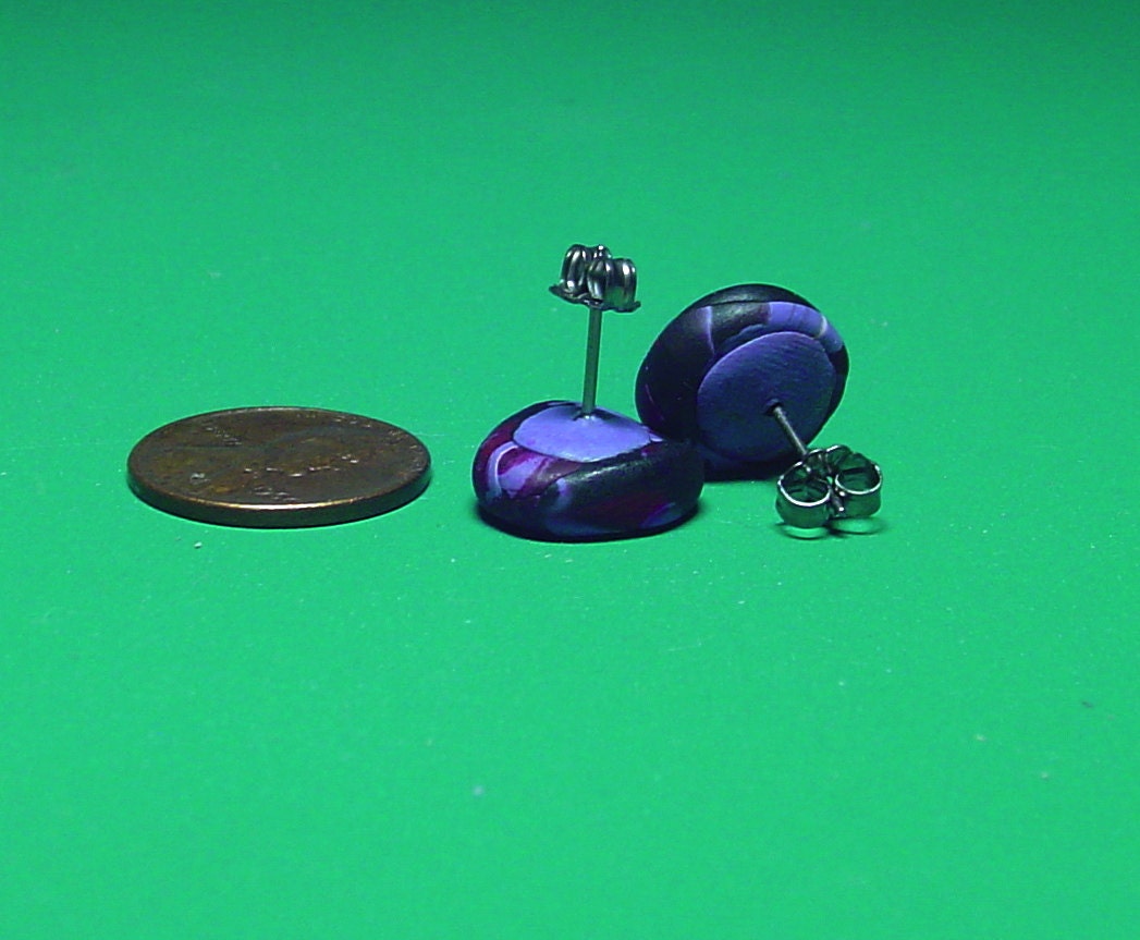 Cool stud earrings. Titanium Stud Earrings. Polymer Clay Earrings. Vampire purple earrings