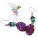 Long summer earrings. Boho red and green polymer clay, sterling silver, glass beaded earrings