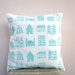 Aqua throw pillow - little houses printed in aqua on white cotton pillow cushion cover, great nursery decor