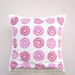 Pink throw pillow - raspberry pink circles, Indian print on white organic cotton pillow cover / cushion cover