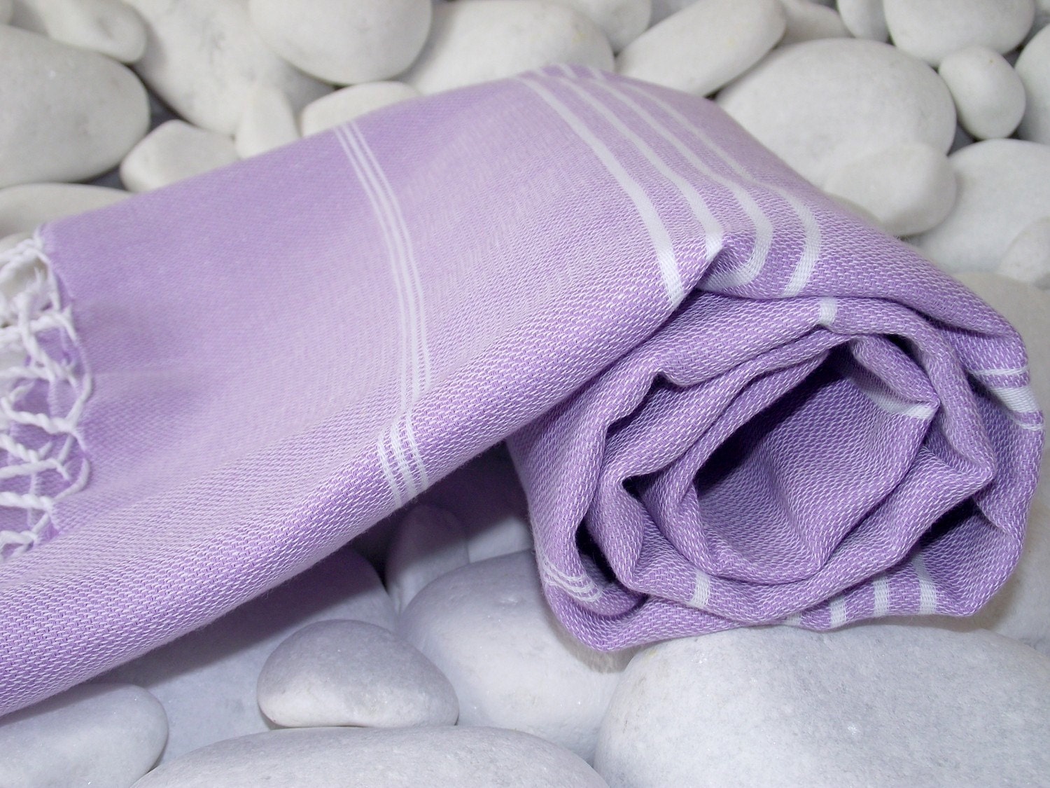 High Quality,Hand Woven, Turkish Cotton, Beach, Pool,Spa,Yoga,Travel, Bath Towel or Sarong-Peshtemal-White Stripes on Wisteria