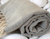 High Quality Hand Woven Pure Linen Turkish Bath,Beach,Pool,Spa,Yoga Towel or Sarong-Green,Grey,Khaki