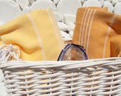 Set of 2-High Quality Hand Woven Turkish Cotton Bath,Beach,Pool,Spa,Yoga,Travel Towels or Sarong-White Stripes on Yellow and Orange