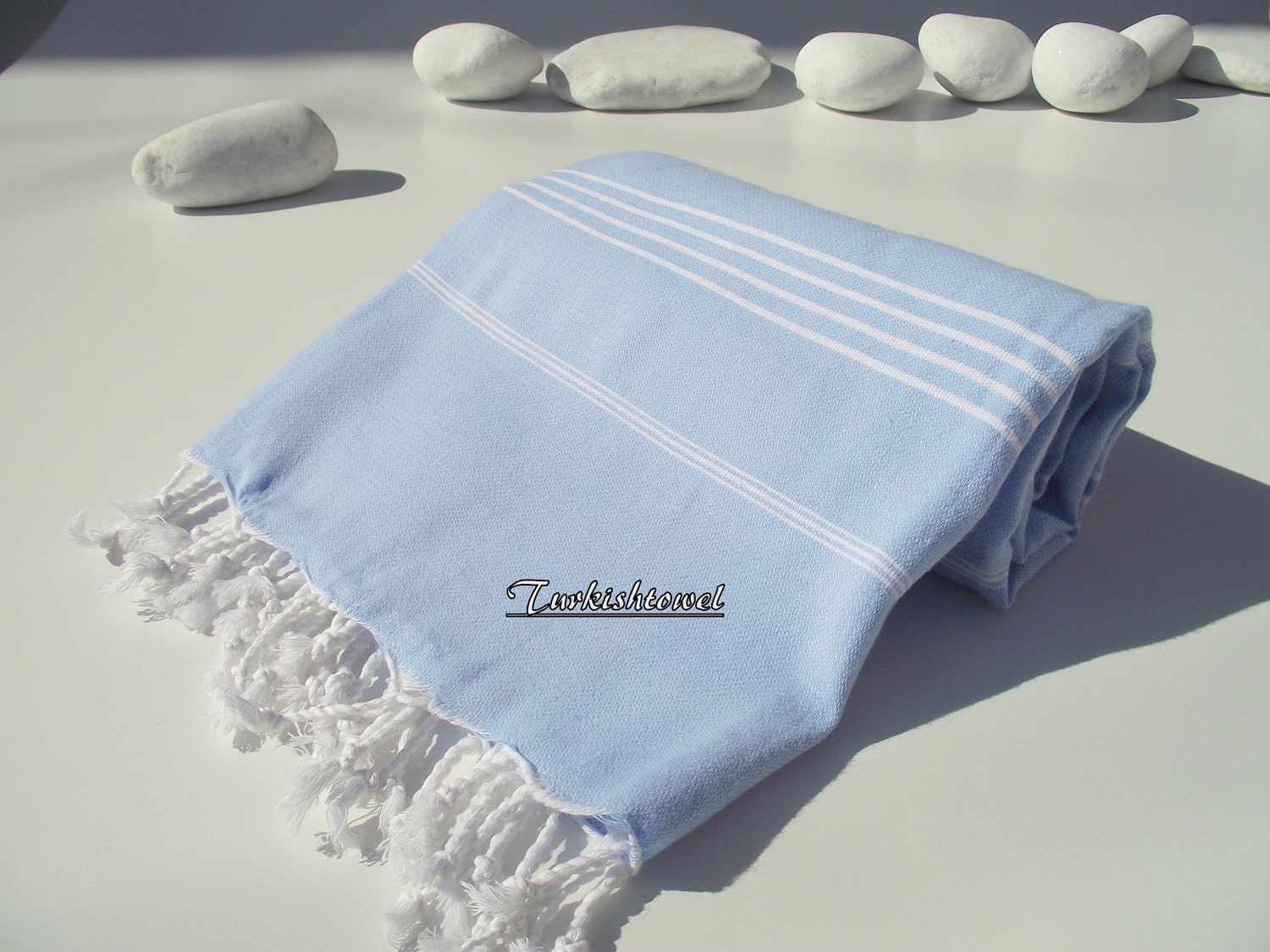 High Quality,Hand-Woven,Turkish Cotton,Bath,Beach,Spa,Yoga,Pool,Travel,Towel or Sarong-Light,Pastel, Blue and White Stripes