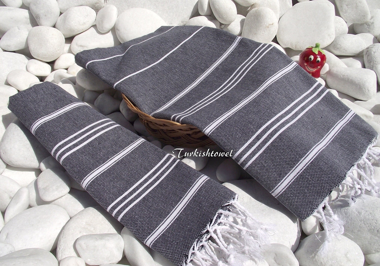 Turkishtowel-Set of 2-High Quality,Hand Woven,Pure Cotton,Hand ,Head,Tea,Dish,Kitchen Towel or Unisex Neck Warmer-White Stripes on Black