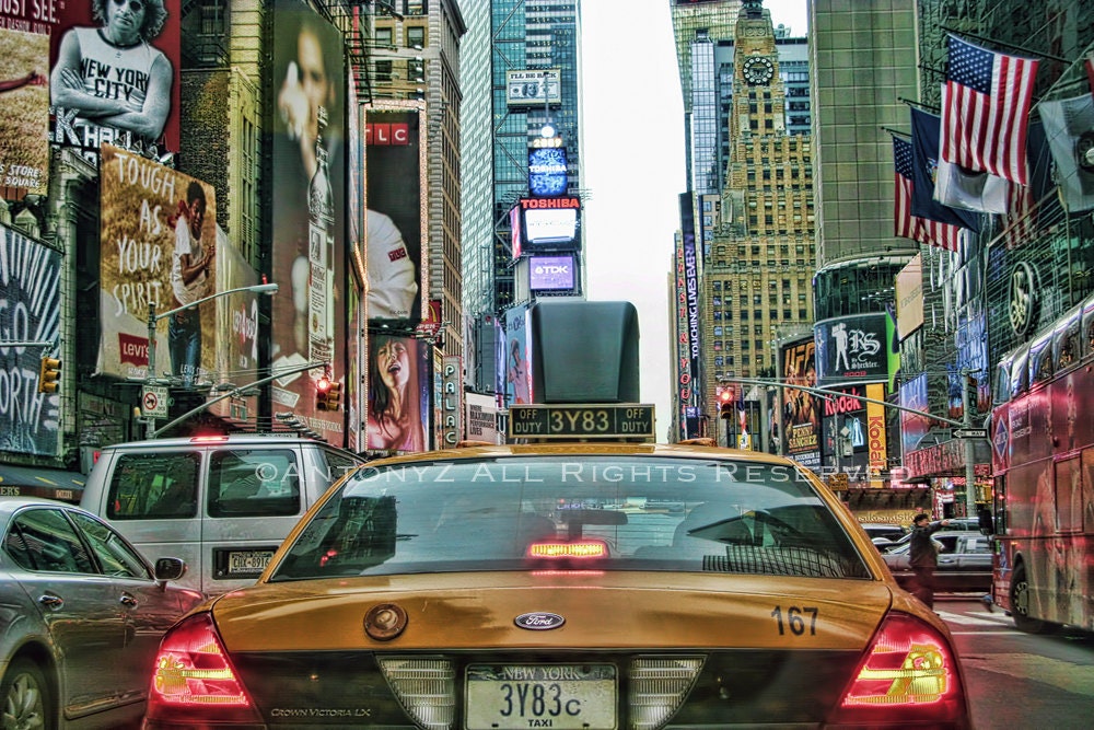 Taxi Traffic In Times Square  - 8x10 Color Fine Art Print