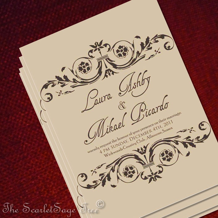 DIY PRINTABLE Vintage Flourish Invitation Wedding Anniversary Engagement Bridal Shower Party Rustic Country Victorian Template Pdf Program