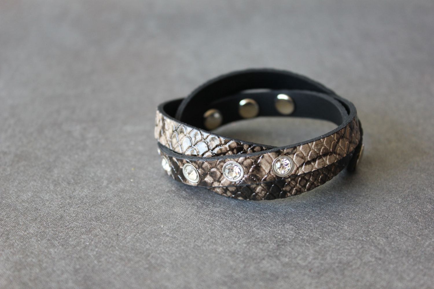 Phython Pattern Leather Wrap Bracelet