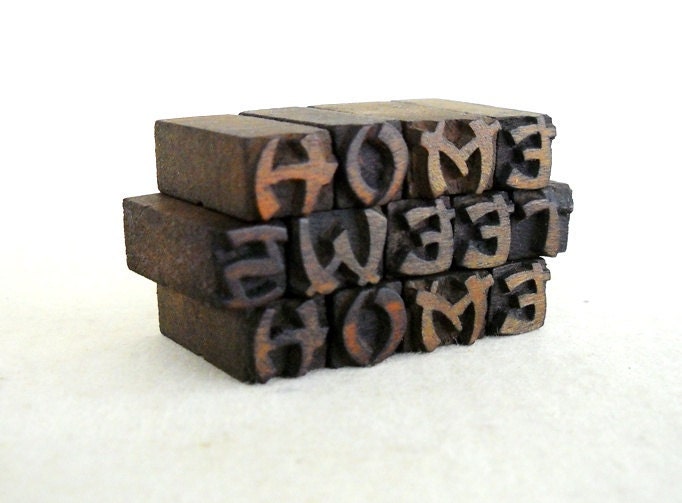 SALE - Home Sweet Home - 13 Vintage Letterpress Mini Wooden Letters - Micro Series - LB59