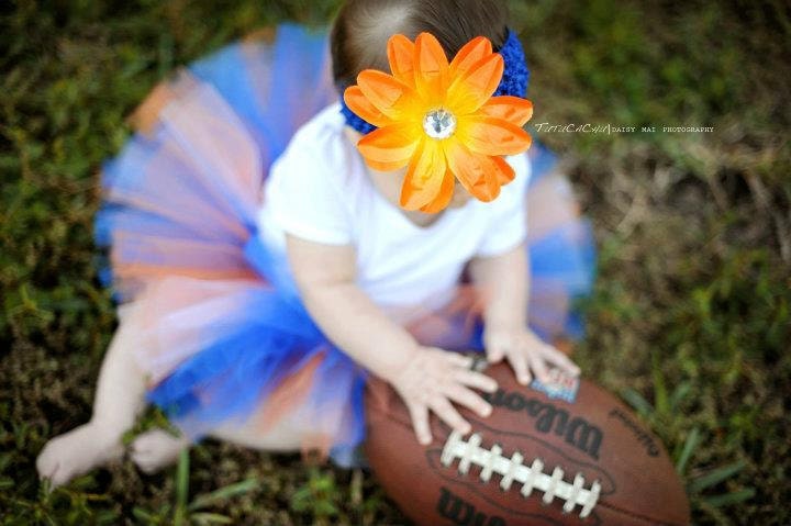 Gator TUTU for Baby in Orange and Blue with Flower Headband - Newborn to 2T - Birth Announcements, 1st Birthday, Shower Gift, Football Games