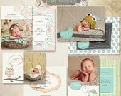 Whimsical Flat Birth Announcement CARD templates for photographers