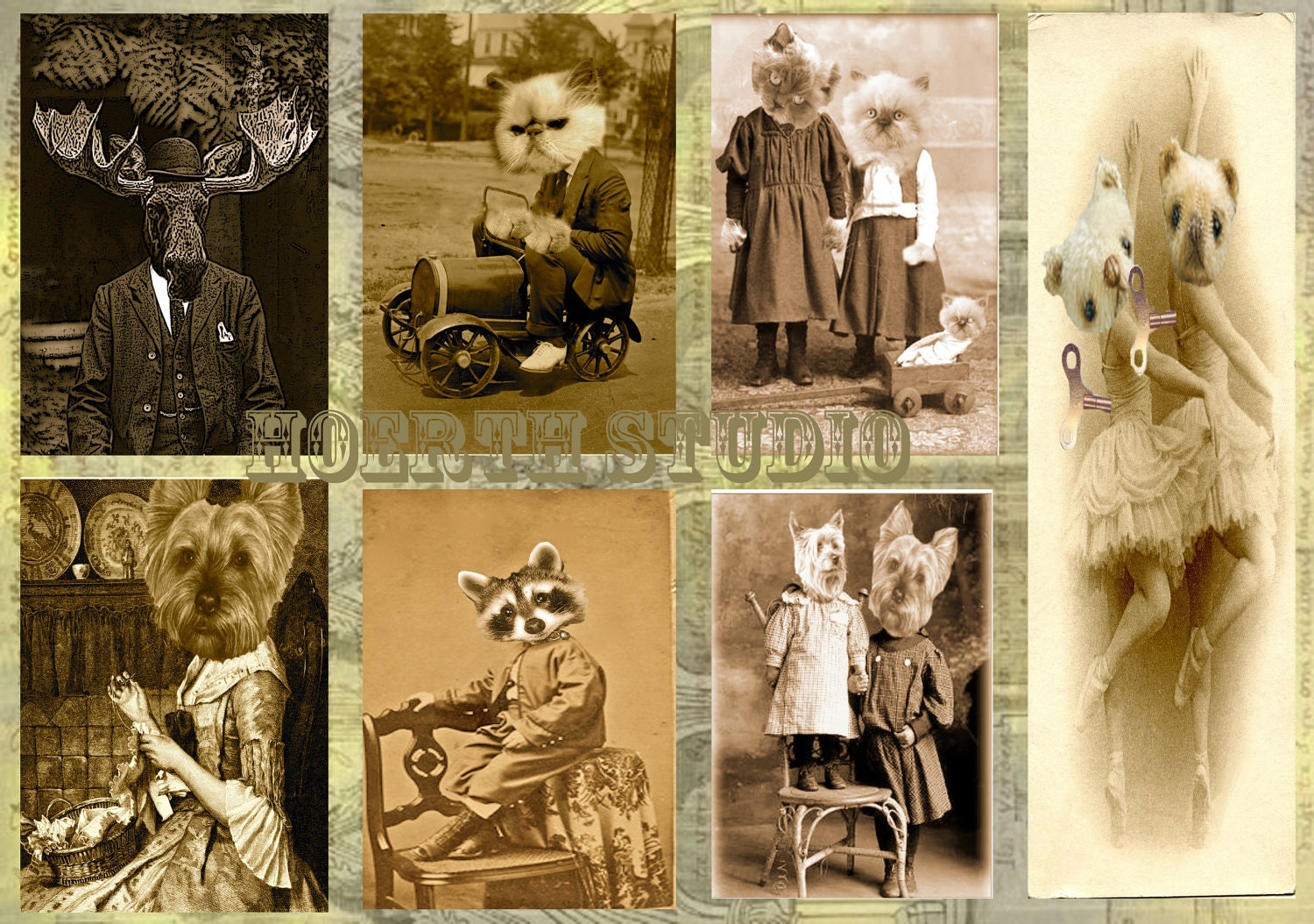 Animal Crackers original collage sheet instant download