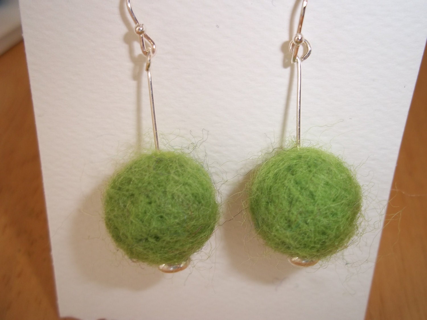 Earrings Lime Green Felted Handmade