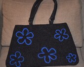 Felted Purse Gray w/ Blue Flowers