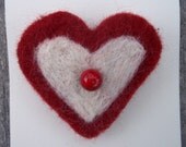 Heart Pin Felted Red & White