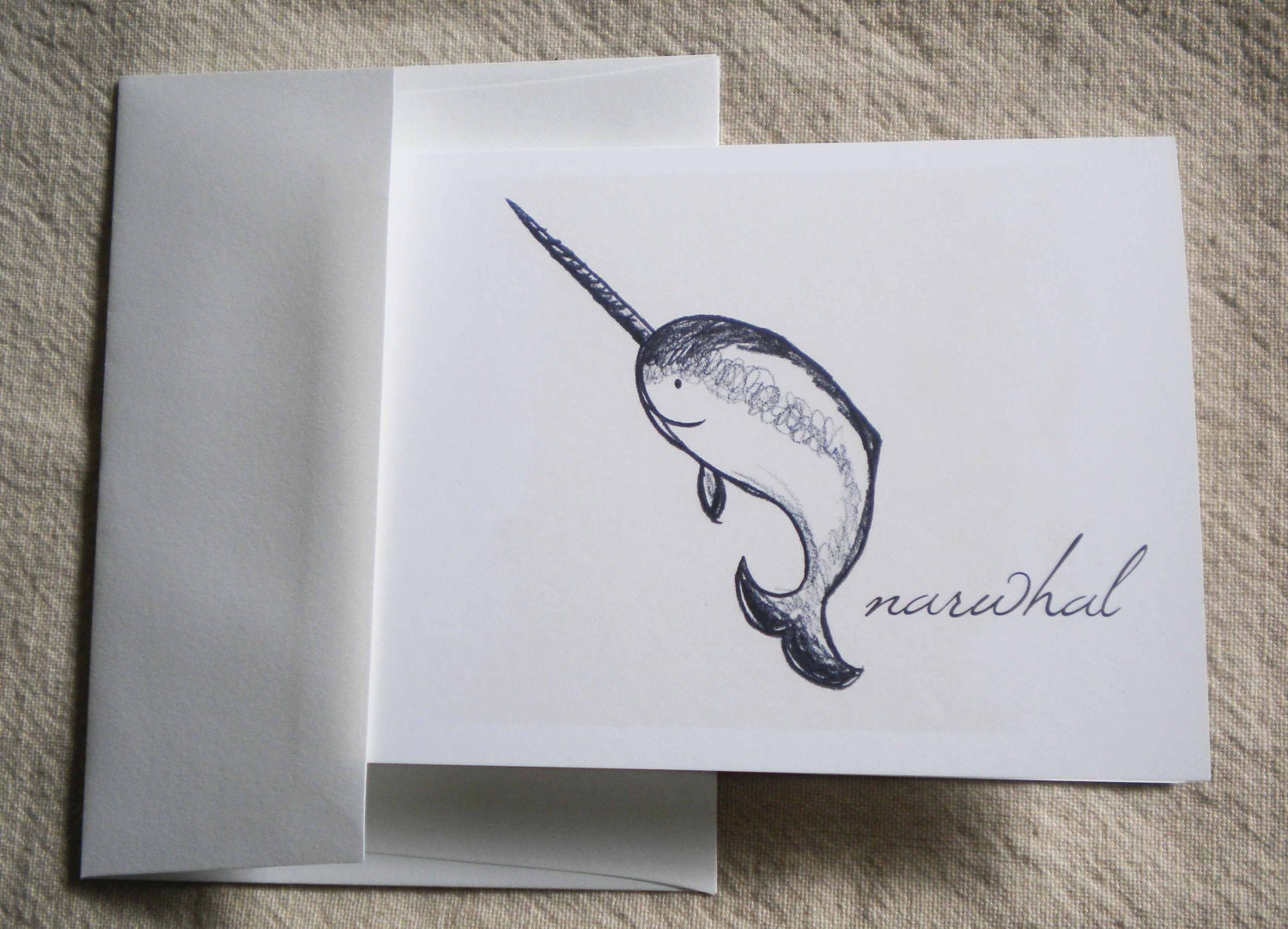 Blank A2 Note Card - Narwhal Sketch