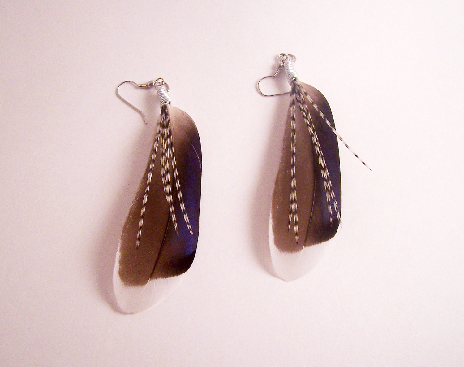 Feather earrings Powder Ocean Blue Mallard Hypoallergenic