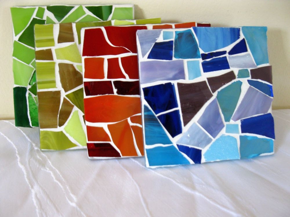 Coasters - 4 mosaic colorful glass on glass