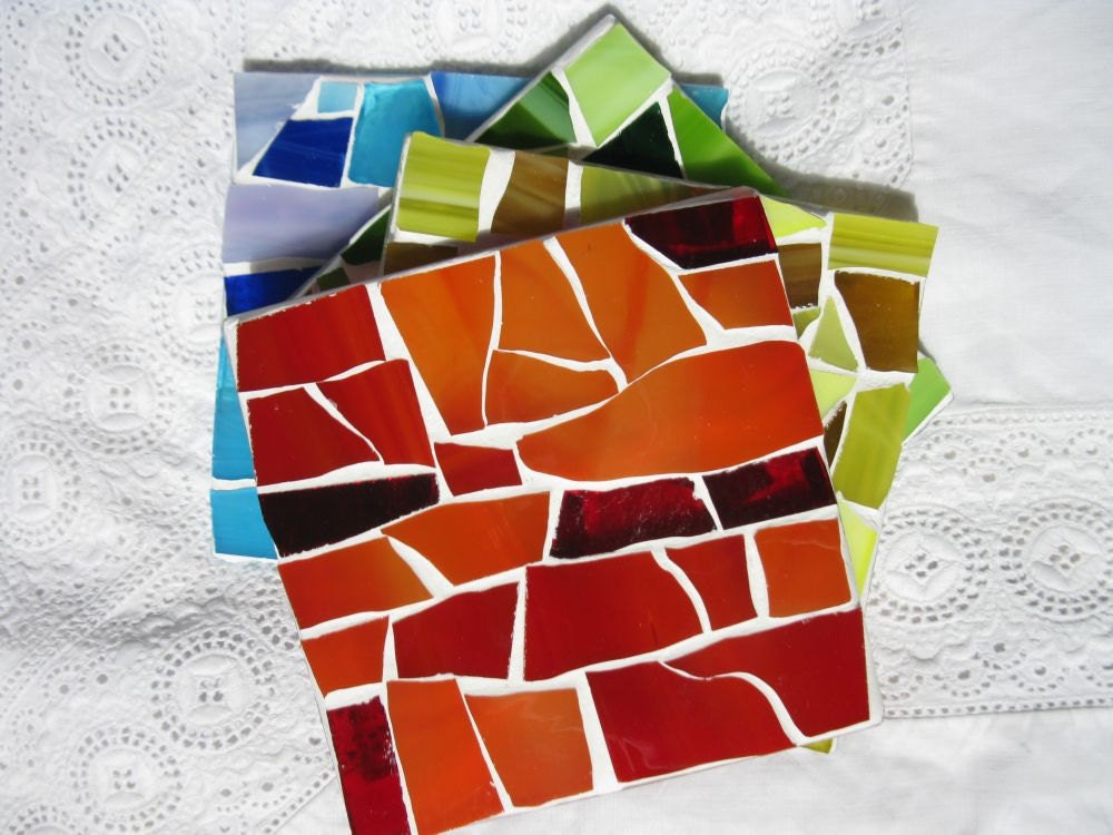 Coasters - 4 mosaic colorful glass on glass