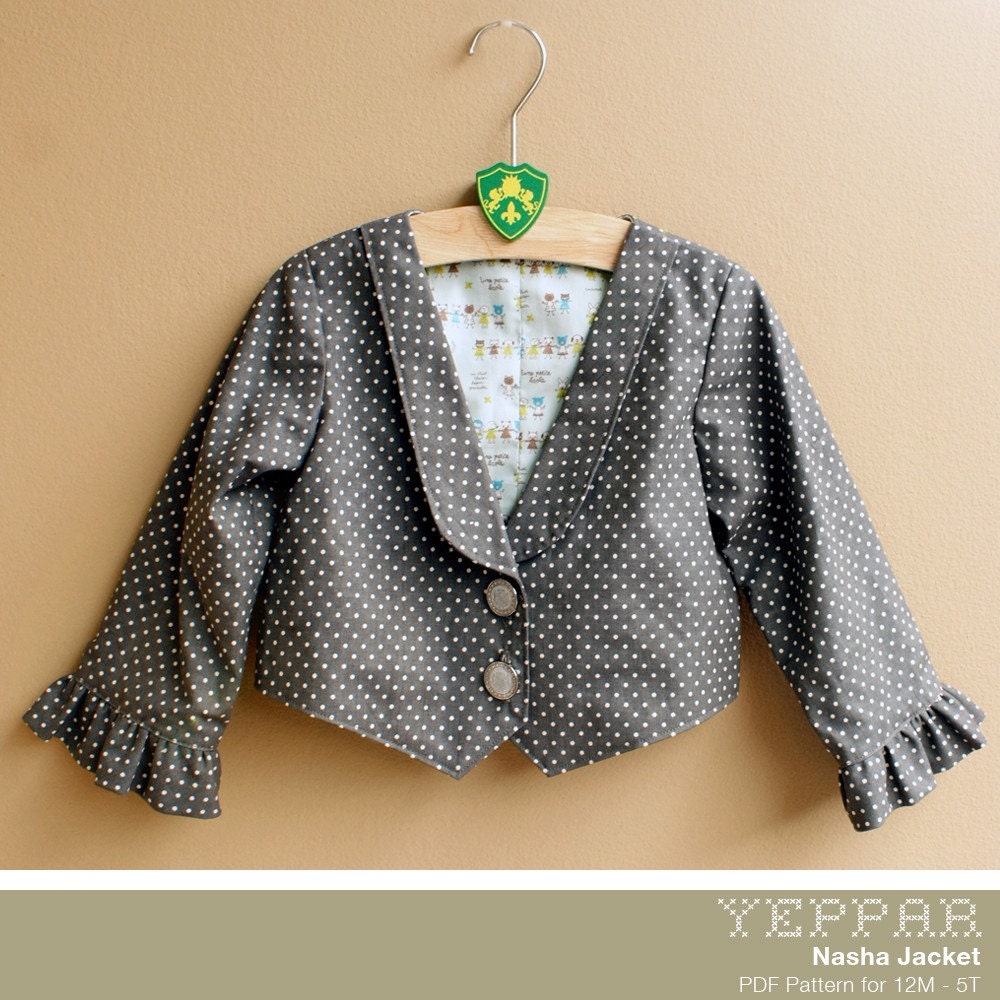 No Serger - PDF Pattern - Nasha Jacket for 12M - 5T and tutorial.