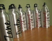 Quantity 10 Personalized aluminum water bottle LOTS of COLORS available - bridal party, bachelorette party, sports team, etc