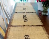 Burlap Place Mats Set of Four (eat, chow, relish, nourish)