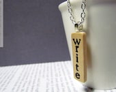 Modern Hand Stamped Geometric "Write" Writing Necklace in Typewriter Font - Writer Jewelry