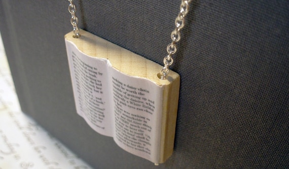 Alice in Wonderland Modern Mini Wooden Book Necklace