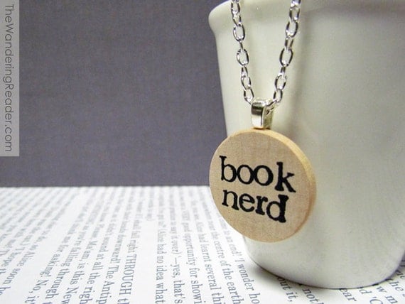 Book Nerd Hand Stamped Literary Bibliophile Reader Pendant Necklace in Typewriter Font - Book Geek Jewelry