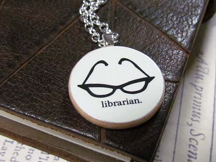 Librarian Necklace With Sexy Black Cat Eye Glasses - Librarian Jewelry