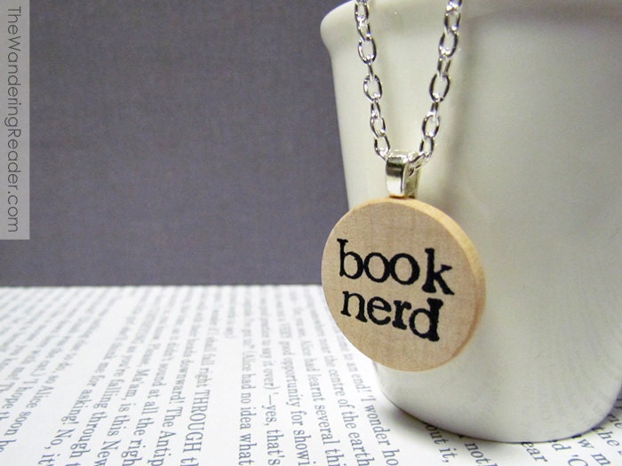 Book Nerd Hand Stamped Literary Bibliophile Reader Pendant Necklace in Typewriter Font - Book Geek Jewelry