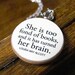 Louisa May Alcott "She is too fond of books, and it has turned her brain" Funny Book Lover Quote Necklace - Literary Jewelry