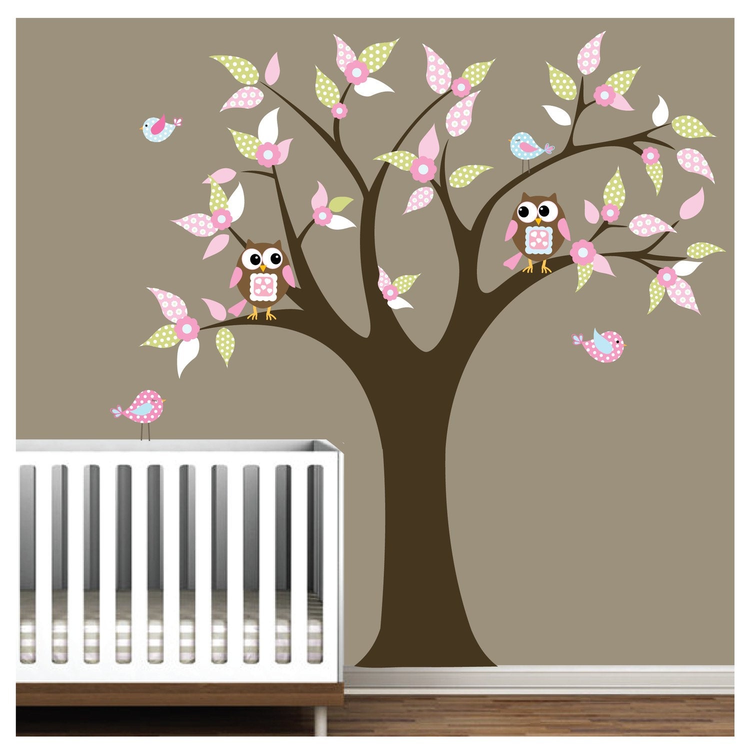 Children Nursery Wall Decal Stickers Owl and Birds Tree Nursery baby decals