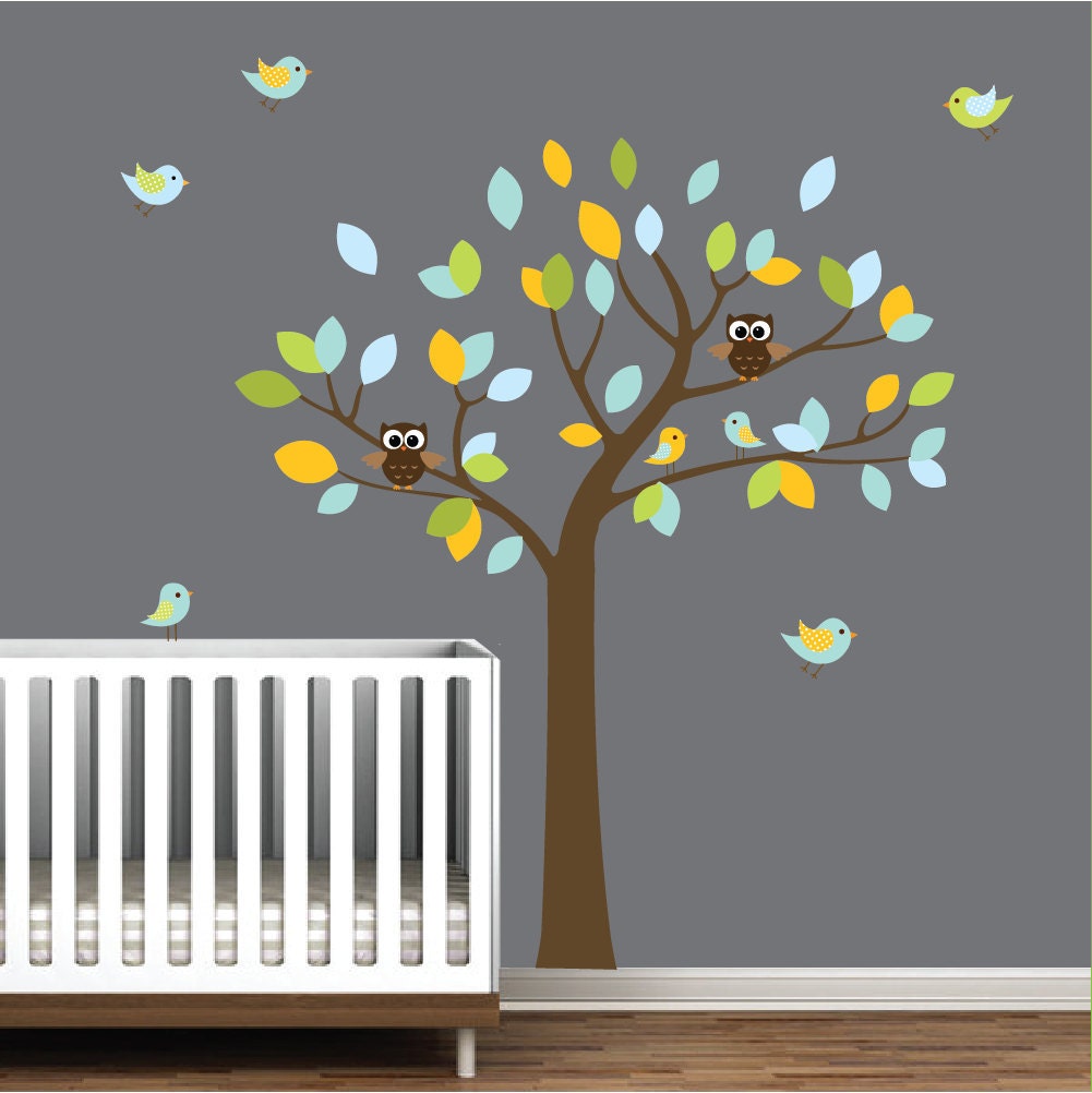 Vinyl Wall Decals Tree Decal with Owls Birds-nursery wall decals