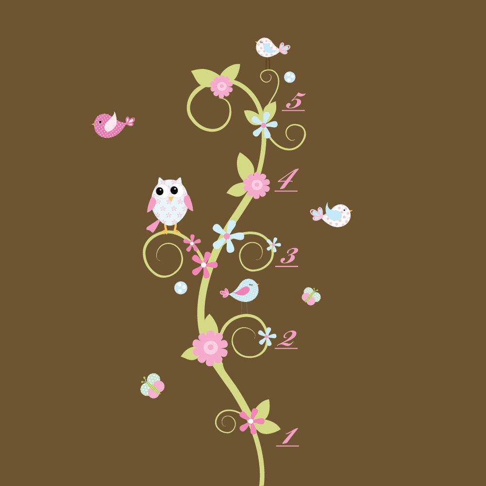 Growth Chart Vinyl Wall Decal with Birdhouse,Birds-Childrens Nursery Decals