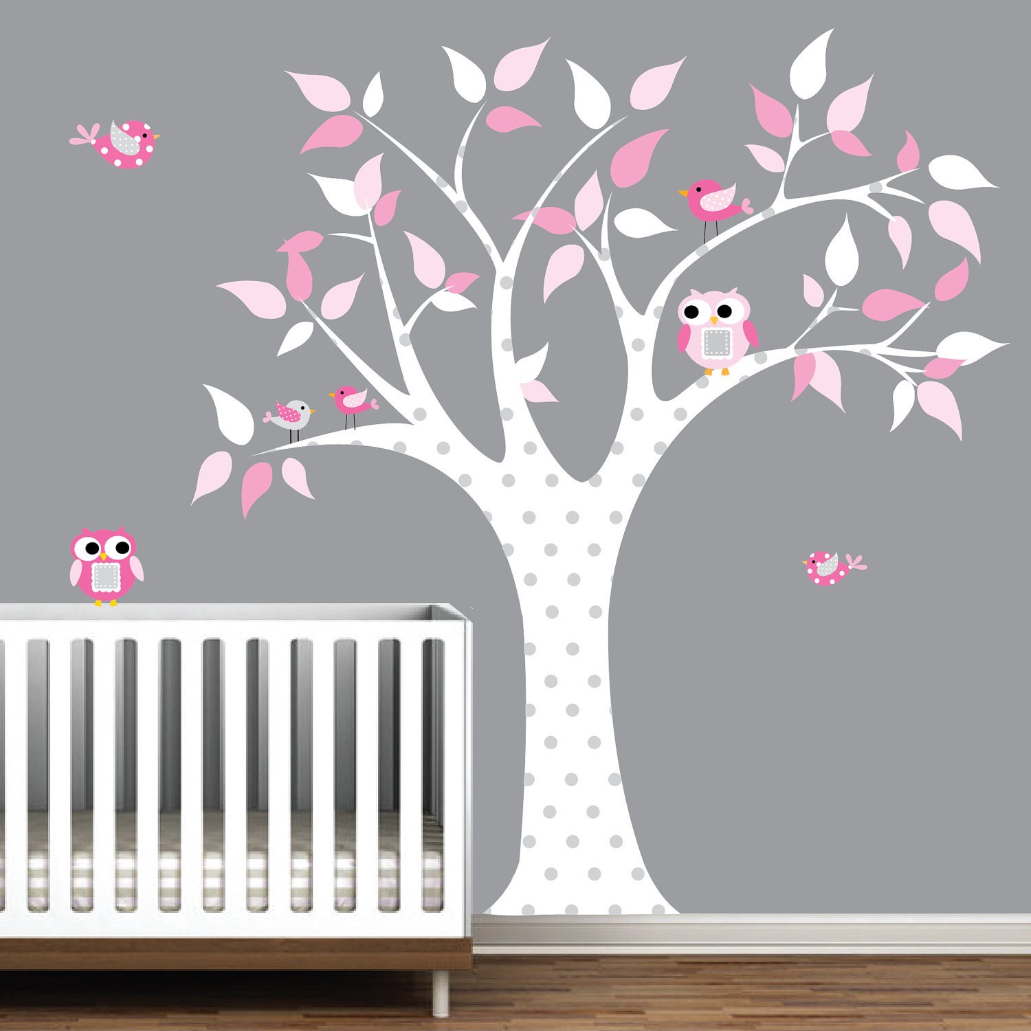 Vinyl Wall Decals Sticker Tree with Owl Birds