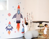 Starry Sky Space Rockets Reusable Fabric Wall Decals by Pop & Lolli