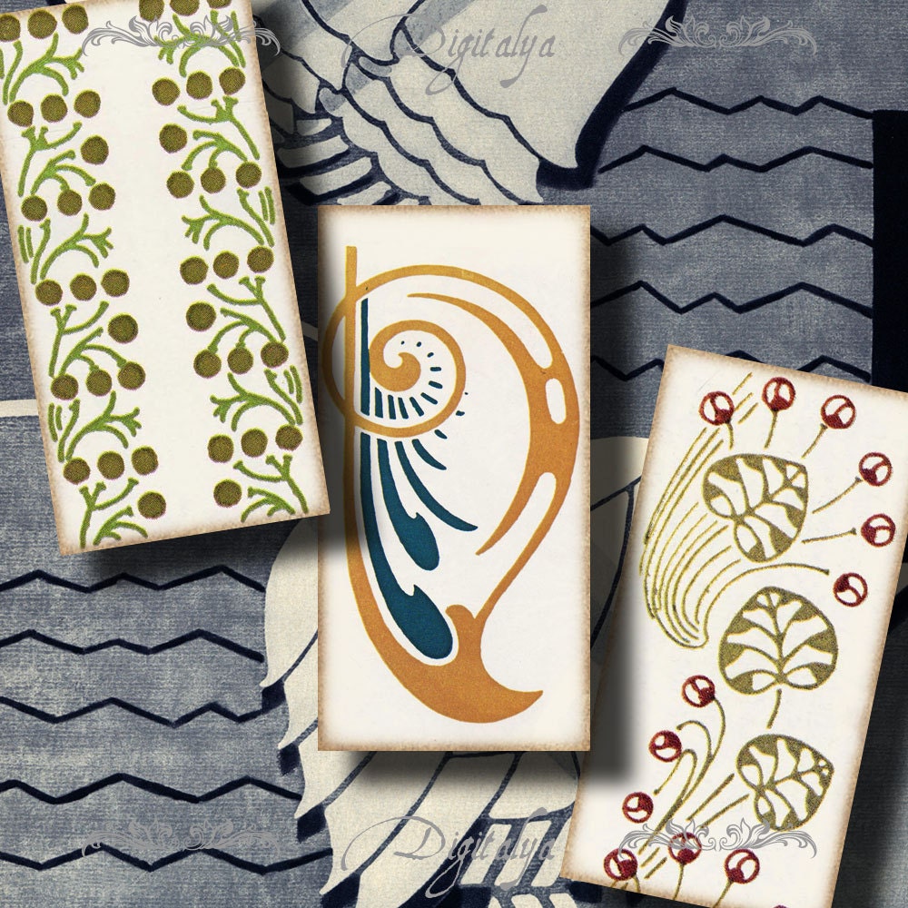 French Art Deco (2) Digital Collage Sheet with Vintage Deco Accents - Dominos 1x2 inch or Bamboo size - See Promo Offer