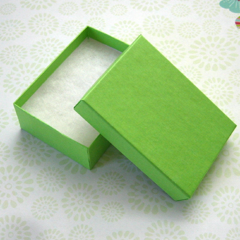 10 Lime Green Jewelry Boxes Cotton Filled 3 1/8 x 2 1/4 x 1 inch