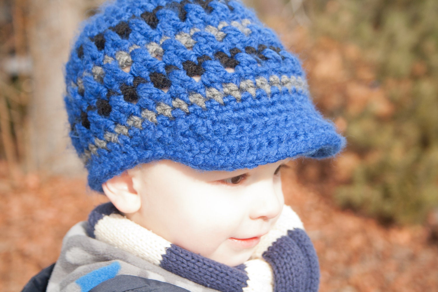 Baby Boy Chunky Striped Brimmed Visor Newsboy Beanie - Newborn, Baby - Made to Order