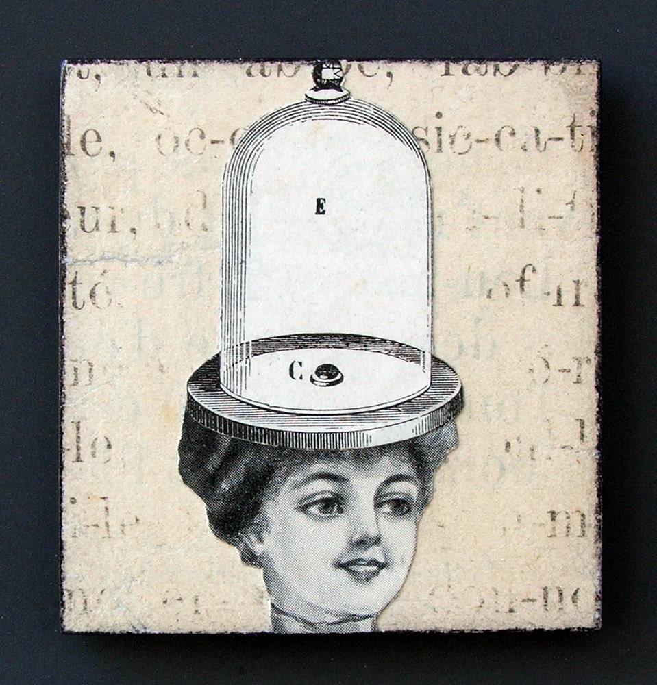 fridge magnet - Belle Jar - quirky, humorous, Victorian fashion, unique womens hats, original collage art