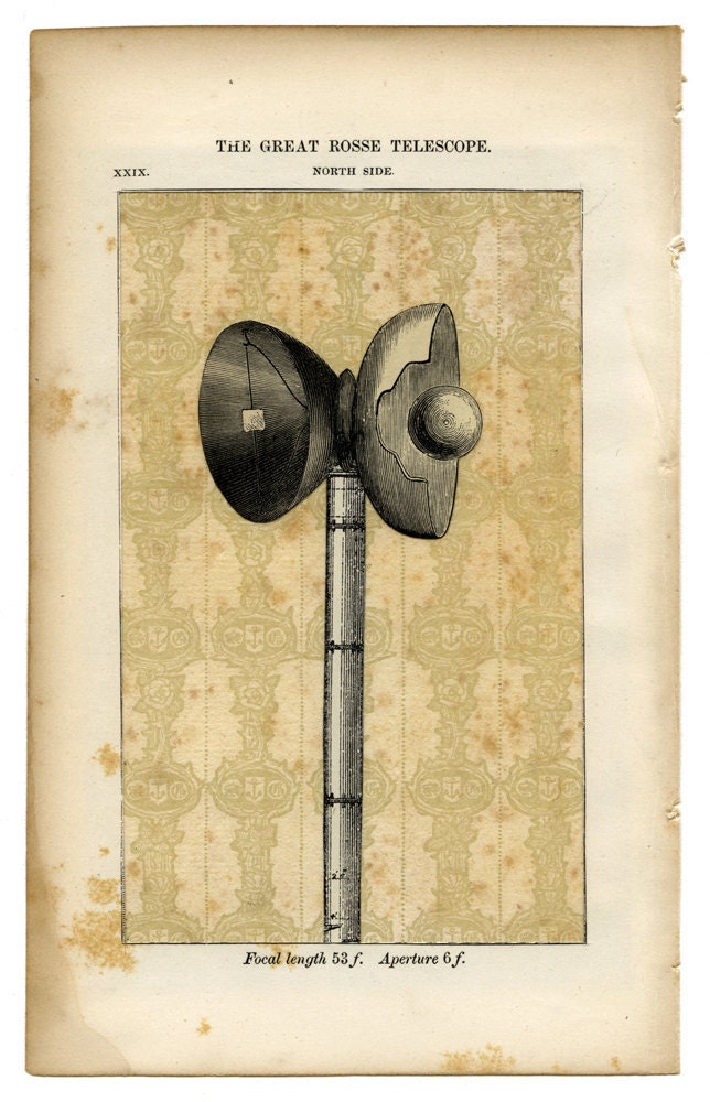 steampunk art - The Great Rosse Telescope - strange, original collage art, framed art
